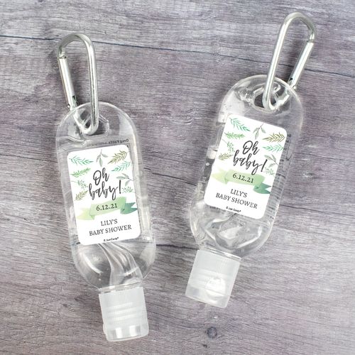 Personalized Baby Shower Oh Baby! Hand Sanitizer with Carabiner 1. fl. Oz.