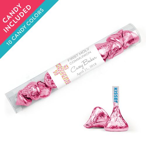 Personalized Girl First Communion Favor Assembled Clear Tube with Hershey's Kisses