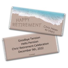 Retirement Personalized Chocolate Bar Wrappers Message in Sand by Sea