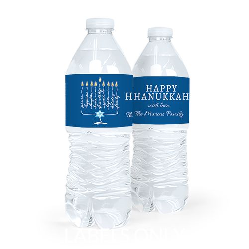 Personalized Hanukkah Lights Water Bottle Sticker Labels (5 Labels)