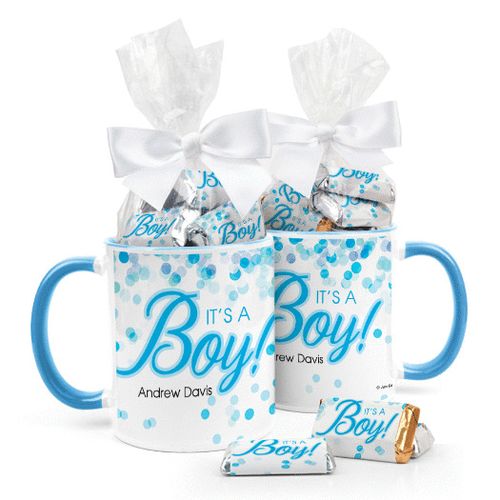 Personalized Baby Boy Announcement Bubbles 11oz Mug with Hershey's Miniatures