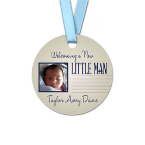 Personalized Round Baby Boy Little Man Favor Gift Tags (20 Pack)
