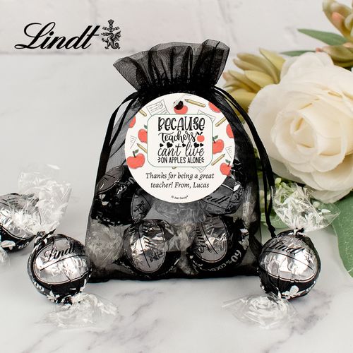 Personalized Teacher Appreciation Lindt Truffle Organza Bag- Teachers on Apples