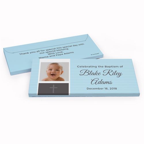 Deluxe Personalized Baptism Photo & Cross Chocolate Bar in Gift Box