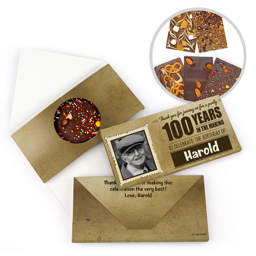 Personalized Milestone Birthday 100th Years to Perfection Gourmet Infused Belgian Chocolate Bars (3.5oz)