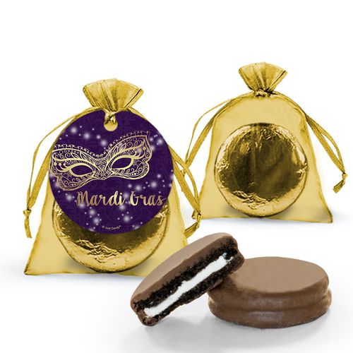 Mardi Gras Golden Elegance Chocolate Covered Oreo Cookies in Organza Bags with Gift tag