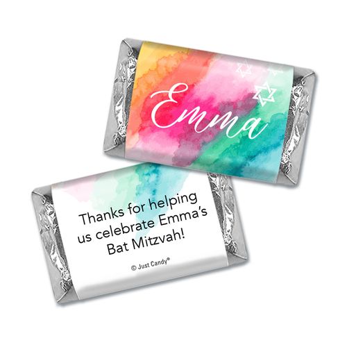 Personalized Bat Mitzvah Rainbow Watercolor Hershey's Miniatures Wrappers