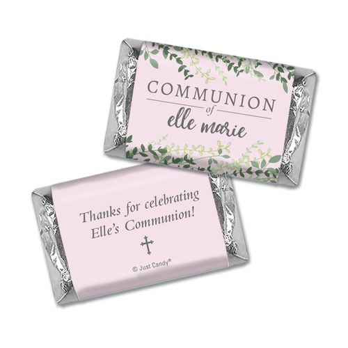 Personalized Rose Pink Leaves Communion Hershey's Miniatures