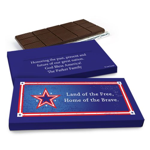 Deluxe Personalized Patriotic Star Chocolate Bar in Gift Box (3oz Bar)