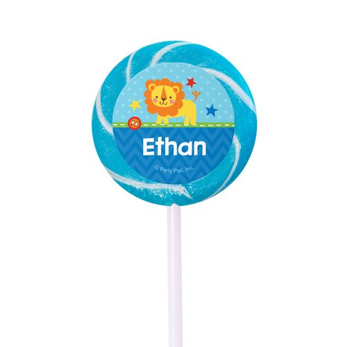 Birthday Personalized Small Light Blue Swirly Pop Lion 1st Birthday (24 Pack)