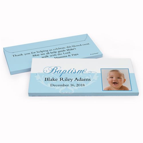 Deluxe Personalized Baptism Photo & Scroll Chocolate Bar in Gift Box