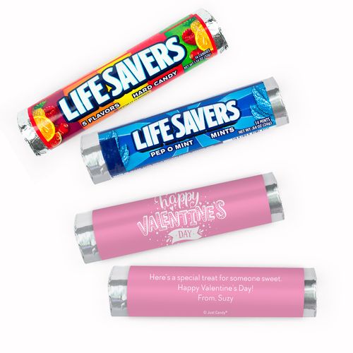 Personalized Valentine's Day Hearts and Hugs Lifesavers Rolls (20 Rolls)