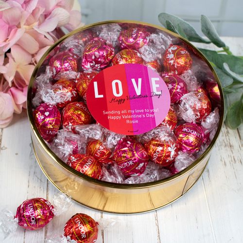 Personalized Valentine's Day Color Block Plastic Gift Tin with Lindor Truffles by Lindt