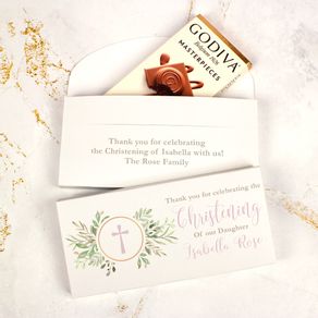 Deluxe Personalized Godiva Greenery Christening Chocolate Bar in Gift Box