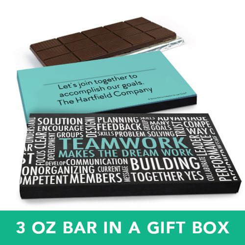 Deluxe Personalized Business Teamwork Word Cloud Belgian Chocolate Bar in Gift Box (3oz Bar)