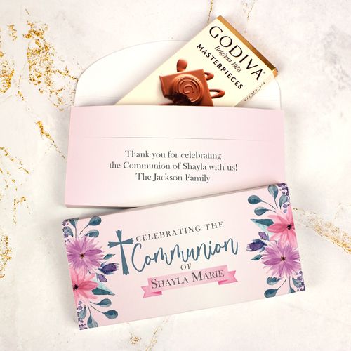 Deluxe Personalized Godiva Celebrating Communion Chocolate Bar in Gift Box
