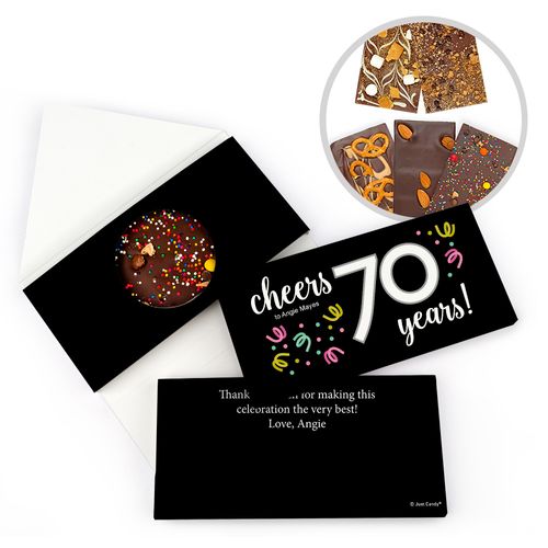Personalized Birthday Milestone Seventy Confetti Gourmet Infused Belgian Chocolate Bars (3.5oz)