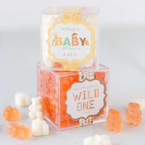 Personalized Baby Shower JUST CANDY� favor cube with Gummy Bears