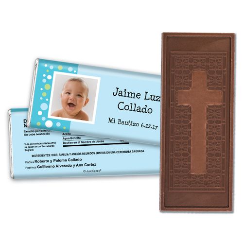 Baptism Personalized Embossed Cross Chocolate Bar Foto con Lunares
