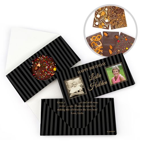 Personalized Birthday Then & Now Pinstripes Gourmet Infused Belgian Chocolate Bars (3.5oz)