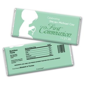 Communion Personalized Chocolate Bar Wrappers Child in Prayer