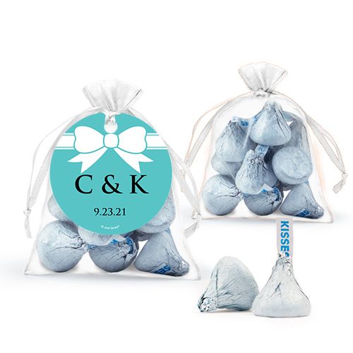 Personalized Wedding Favor Assembled Organza Bag with Hershey's Kisses