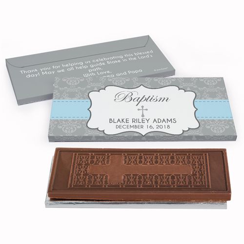 Deluxe Personalized Baptism Framed Cross Embossed Chocolate Bar in Gift Box