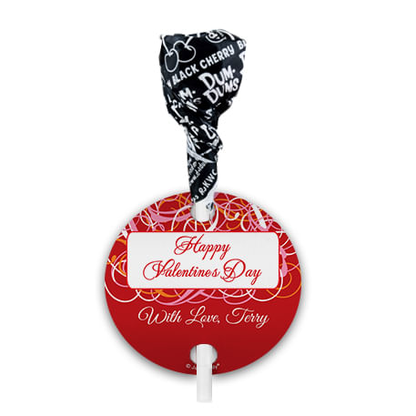 Personalized Valentine's Day Swirls Dum Dums with Gift Tag (75 pops)