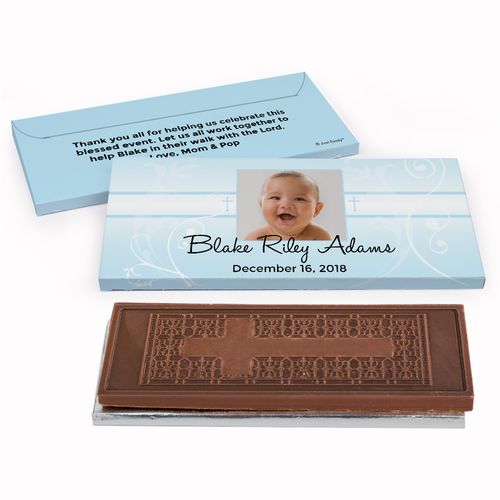 Deluxe Personalized Baptism Cross & Scroll Embossed Chocolate Bar in Gift Box