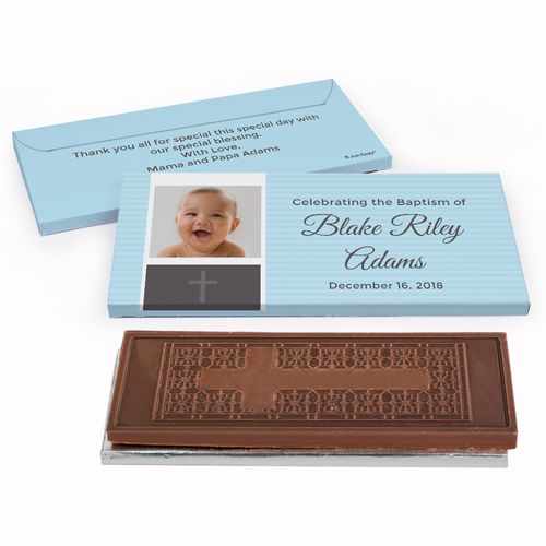 Deluxe Personalized Baptism Photo & Cross Embossed Chocolate Bar in Gift Box