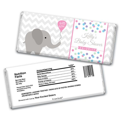 Baby Shower Personalized Chocolate Bar Chevron Dots Elephant