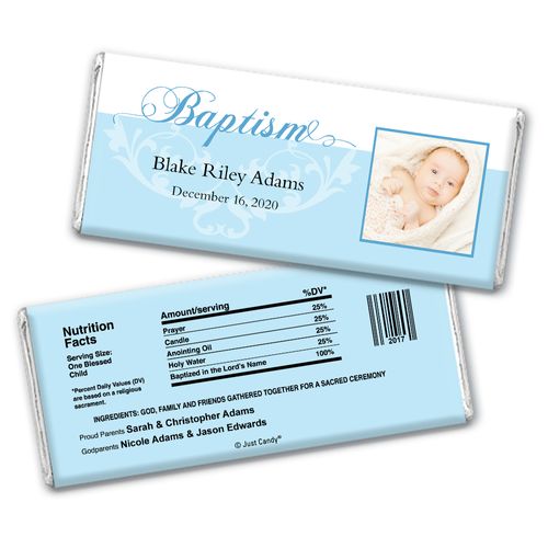 Baptism Personalized Chocolate Bar Wrappers Photo & Scroll