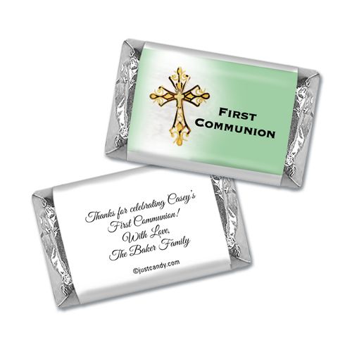 Communion Personalized Hershey's Miniatures Wrappers Gold Cross