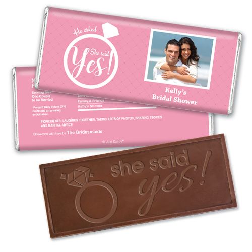 Bridal Shower Favor Personalized Embossed Chocolate Bar She Said Yes! Photo