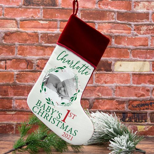 Personalized Stocking Babies First Xmas Photo