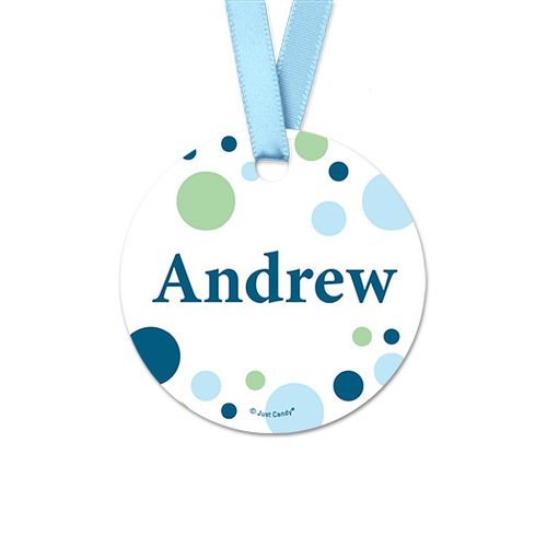 Personalized Round Dots Baby Boy Announcement Favor Gift Tags (20 Pack)