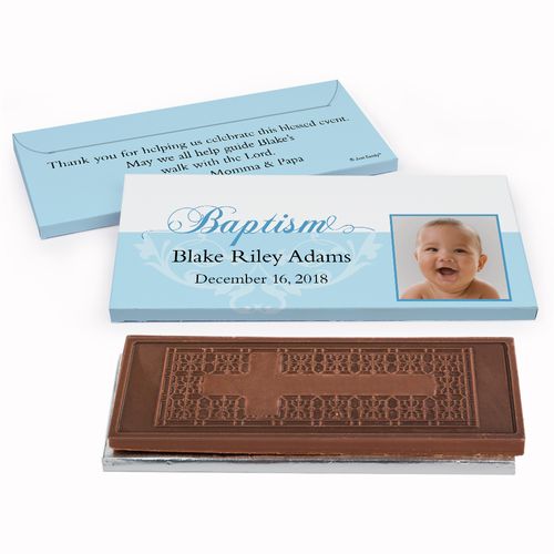 Deluxe Personalized Baptism Photo & Scroll Embossed Chocolate Bar in Gift Box