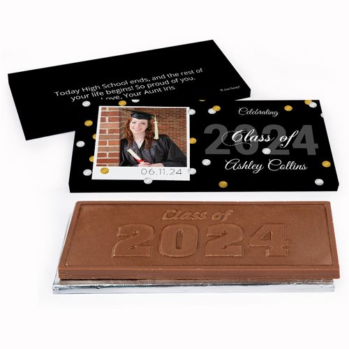 Deluxe Personalized Graduation Polaroid Photo Confetti Embossed Chocolate Bar in Gift Box