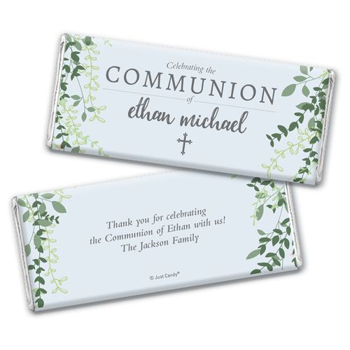Personalized Green Leaves Communion Hersheys Chocolate Bar