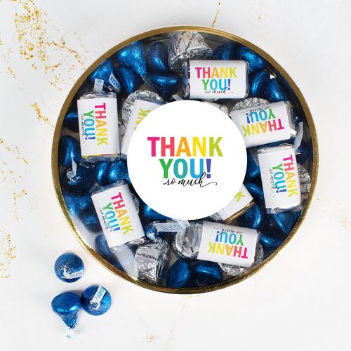 Thank You Large Plastic Tin Hershey's Miniatures, Kisses & Peanut Butter Cups