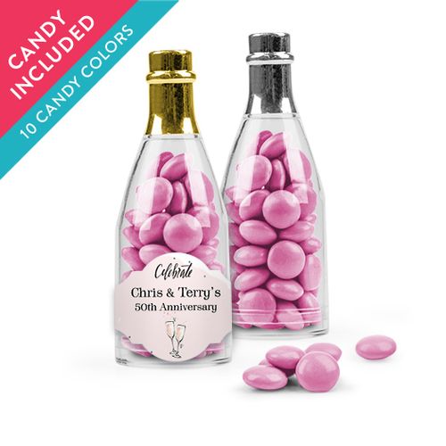 Personalized Anniversary Favor Assembled Champagne Bottle with Just Candy Milk Chocolate Minis