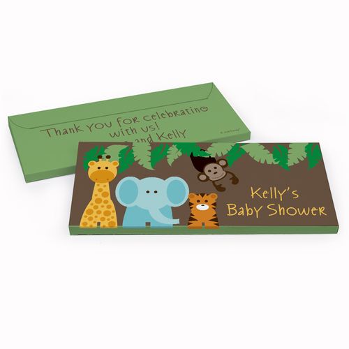Deluxe Personalized Baby Shower Jungle Safari Chocolate Bar in Gift Box