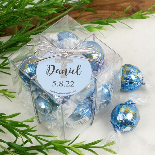 Personalized First Communion Shimmering Cross Boy Lindor Truffles by Lindt Cube Gift
