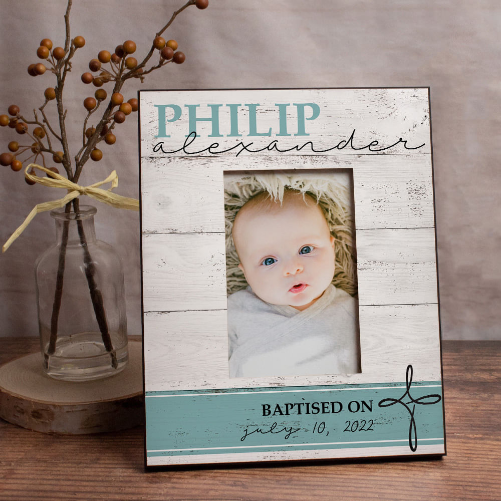 Personalized Baptism Rustic Cross Picture Frame - JustCandy.com