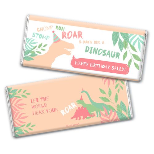 Personalized Dinosaur Birthday Hershey's Milk Chocolate Bar & Wrapper - Pink Dinosaur