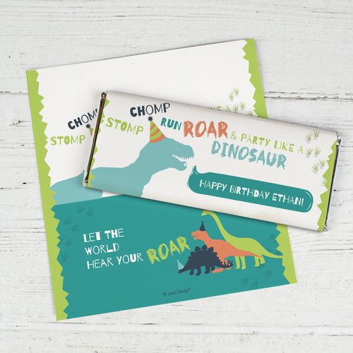 Personalized Dinosaur Birthday Standard Chocolate Bar Wrappers Only - Green Dinosaur