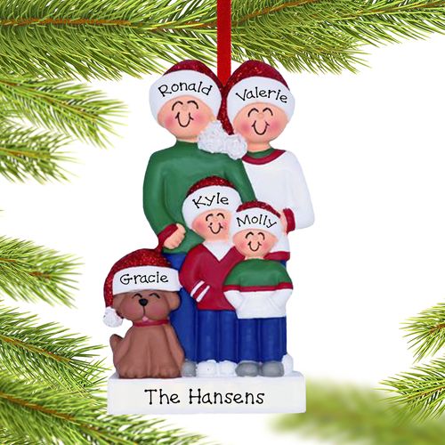 Family Of 4 With Brown Dog Ornament