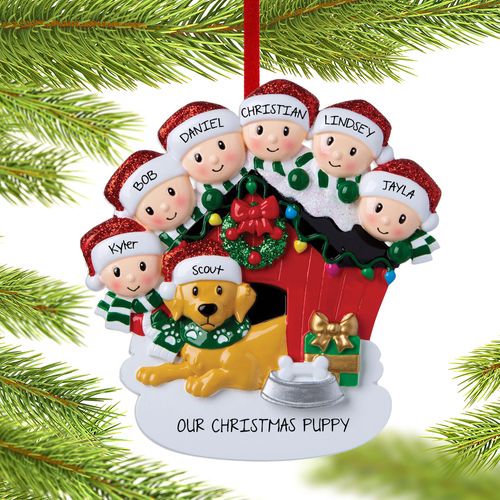 Family Of 6 With Dog In Doghouse Ornament