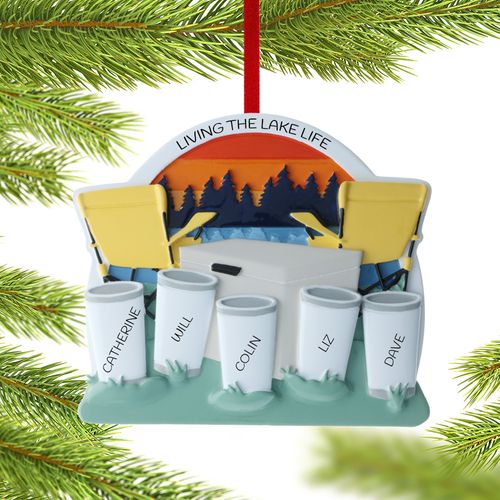 Family Of 5 Cooler At The Lake Ornament