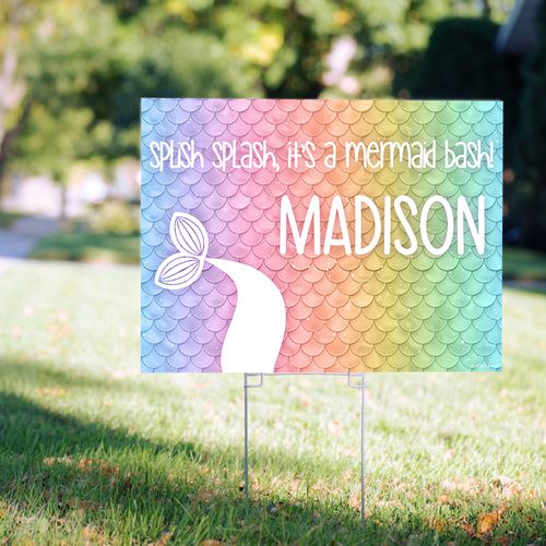 Personalized Kids Birthday Rainbow Mermaid Yard Sign